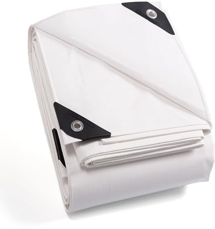 GUARD SHIELD Telone di copertura in tessuto con occhielli, 5 x 6 m, 160 g/m², bianco, multiuso, impermeabile, antistrappo, stabilizzato ai raggi UV, resistente alla muffa