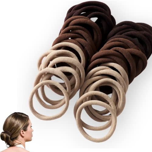 Elastique Cheveux Pour Femme, Homme, Et Fille Sans Couture. Accessoire Cheveux Dans Des Couleurs Terreuses. 50 Pcs Chouchou Cheveux Femme Ou Enfants En Coton (Brun)