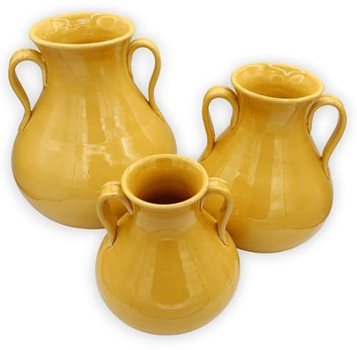 SICILIA BEDDA CAPACI Jarrón ánfora con Asas en cerámica Fina, Color ámbar, con 3 Opciones de tamaño (1ud) - Talla pequeña