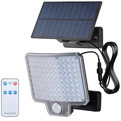 GRIFEMA Lampada Solare da Esterno con Sensore di Movimento, 108 LED, 3 Modalità, 1500mAh, Faretto Solare Esterno con Pannello Solare e Telecomando, Impermeabile IP65 per Giardino, Garage, Patio