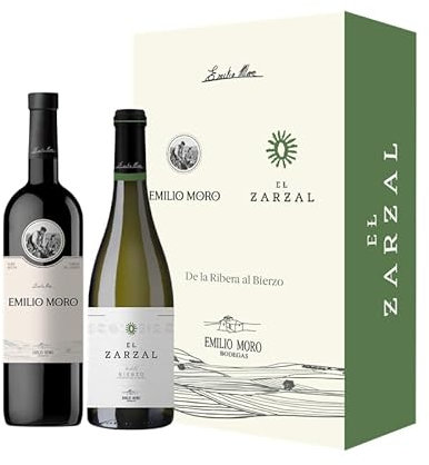EMILIO MORO - Estuche Regalo Emilio Moro 750 ml + El Zarzal 750 ml - Pack 2 Botellas - Tempranillo y Godello - Ribera Del Duero, Bierzo - Vino tinto y blanco