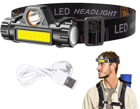 Wpsagek Lampada frontale ricaricabile, luci frontali per la fronte - Lampada frontale da corsa,Lampada frontale a LED ricaricabile, Lampade frontali per campeggio, Lampade frontali con base magnetica,