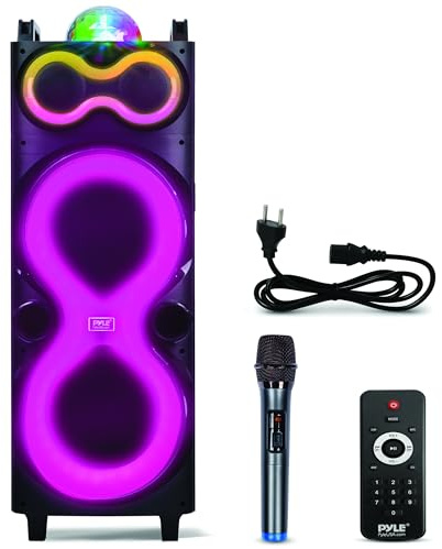 Pyle Bluetooth Lautsprecher Groß, Partybox, Musikbox mit Mikrofon & Fernsteuerung, Partylautsprecher 240Watt, Lichtshow & Tragbar, Eingebaute, Wiederaufladbare Batterie, für Innen & Außen