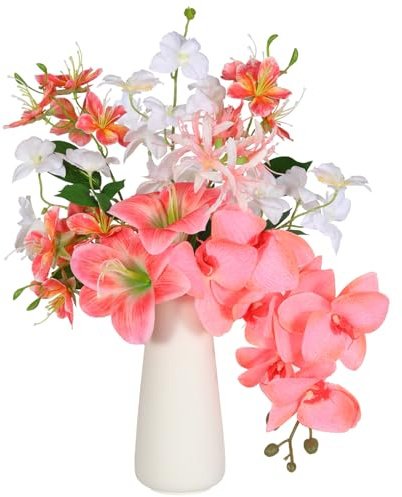 Hawesome Konstgjorda blommor i vas falska orkidéblommor med vas falska blommor för bordsuppsatser, konstgjord orkidé för baby shower, hem kök kontor kafé dekorationer (röd)