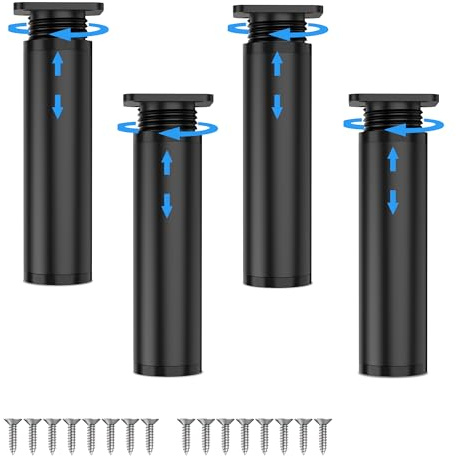 Kolamom Set di 4 piedini per mobili regolabili in altezza, in PVC, 15-17 cm, rotondi, nero, portata fino a 200 kg, gambe universali per divano, tavolino da caffè, mobile TV e armadietto da bagno