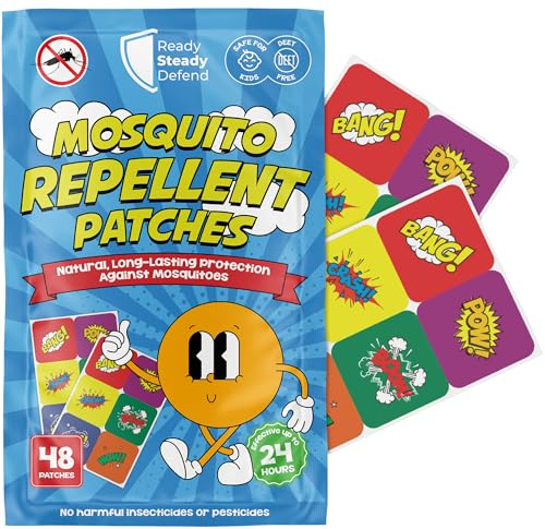 Mosquito Patches - Pack of 48, DEET-Free Mosquito Repellent for Kids, Long-Lasting Protection, Safe Alternative to Spray, Holiday Essentials for Kids, Perfect for Indoor & Outdoor Use - Boys Patches