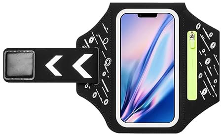 Brazalete Deportivo para Correr con Bolsa de Auriculares, Brazalete Móvil Deportivo Ajustable para iPhone 16 Pro MAX 15 Pro 14 13 12 11 Plus, Galaxy S25/S24/S23/S22, hasta 6,9 (Negro)