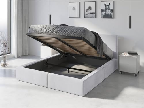 Interbeds Letto matrimoniale imbottito Hilton con struttura, box contenitore, imbottitura idrofobica (bianco, 120x200)