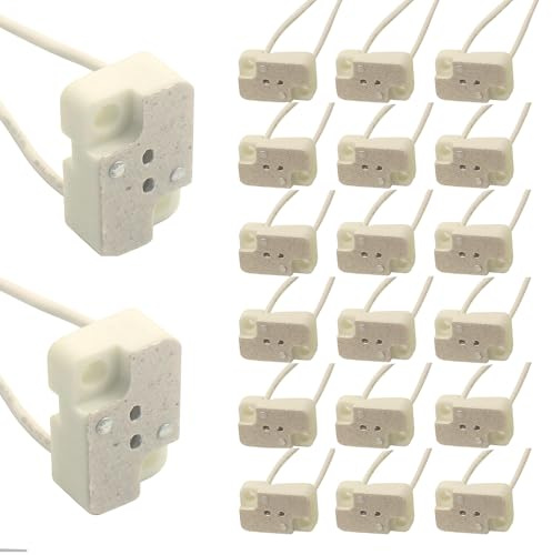 Pack of 20, G5.3 / GU5.3 / MR16 / G4 / MR11 Porcelain Rectangle Ceramic LED CFL Halogen Light Bulb Socket Holder Base Quartz Lamp Head Wire Connector Adapter,Length is 15cm/5.9inch