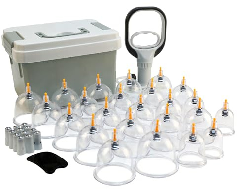 Cupping Glasses, Pack of 24 Cupping Glasses with Vacuum Pump, Cupping Sets with Storage Box, Cupping Glass for Face and Body, Cupping for Body Muscles, Back Pain, Massage, Cellulite