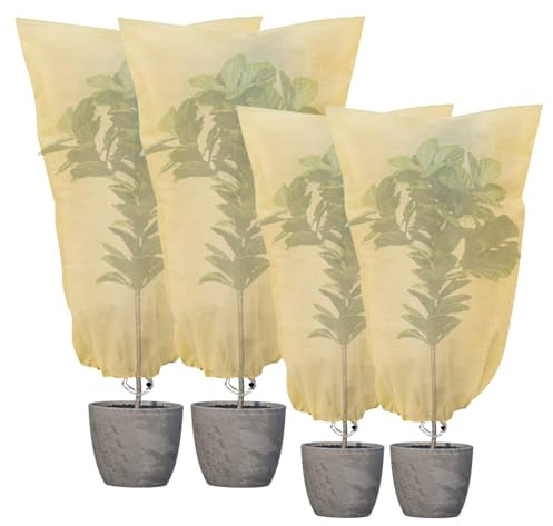 Topsky 4-delat vinterskydd för växter, andas 60 g/m² – med dragkedja och dragband, återanvändbart och slitstarkt (60 x 80 cm och 80 x 120 cm)