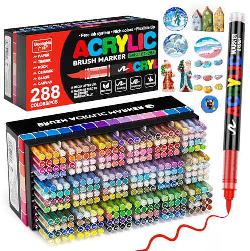 Sonlaryin 288 Couleurs Feutre Acrylique, Marqueur Peinture Acrylique Pinceau Pour Papier, Verre, Galet, Métal, Plastique, Bois, Oeuf, Céramique, Textile