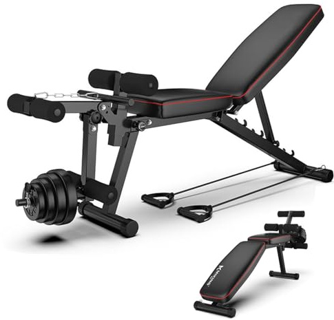 Banc de Musculation Réglable Dossier Inclinable en 5 Positions Multifonction Banc de Musculation avec Extension des Jambes Fitness Complet Corps Se Muscler Exercice Abdominaux Développé Couché 200kg