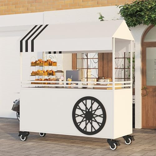 HARELA Genérico Puesto De Mercado con Toldo, Carrito de Comida Callejero, Carro de Venta Ambulante para Perritos Calientes/Salchichas/Pan, para ferias y promociones corporativas(White,160cm/63in)