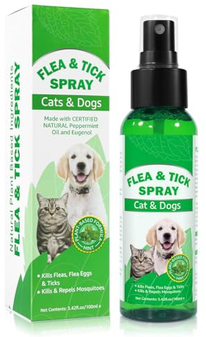 Advanced Flea & Tick Repellent Spray for Cats, Dogs – Natural Plant-Based Formula – Helps Deter Fleas and Ticks treatment on spot– Easy Spray Application Pet Friendly Suitable from 8 Weeks