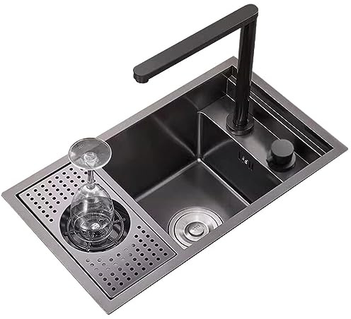 Enkel skål i rostfritt stål med lock och lyftkran för platsbesparande design, perfekt för kaféer, restauranger och barer – osynlig glasbricka (58 x 32 x 23 cm)