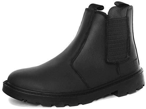 Unisex Black Leather Safety Dealer Boot - Grinder, Black Leather, 9 UK
