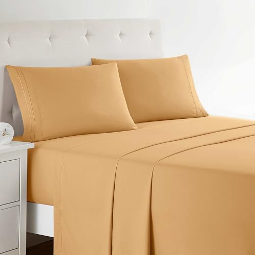 Clara Clark Bed Sheets, Premier 1800 Series 4 Piece Bed Sheet Set, Deep Pocket, Wrinkle, Fade, Stain Resistant, Luxury Soft Bedding Sheets & Pillowcases, Queen, Apricot Orange