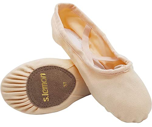 s.lemon Ballet Shoes for Girls,Canvas Ballet Slipper Ballerina Dance Flats Gymnastic Shoe Kids Adult SF Pink 36