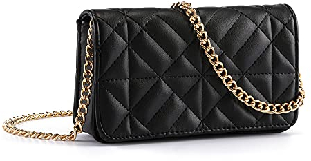 CHIC DIARY Damen Mini Umhängetasche PU Leder Tasche Rautenmuster Kettentasche Schultertasche Mode Crossbody Bag Schwarz