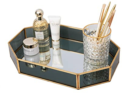 Deko Tablett Rechteckig, SLHEQING Badezimmer Tablett aus Acrylic, Leopardenmuster Parfüm Skincare Organizer, Kosmetiktablett für Schlafzimmer, Badzimmer, Schminktisch