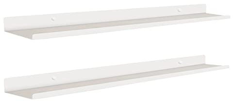 MILUKA Wandregal Weiß Metall | 2er Set Regal Wand 110 cm Long | Wandboards, Für Dekos, Bilderrahmen, Buch, Für Schlafzimmer, Küche, Büro, Wohnzimmer | Schwebendes Regal für Wände Weiß