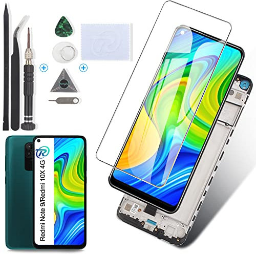 RongZy para Xiaomi Redmi Note 9/Redmi 10X 4G LCD+Pantalla Táctil Digitalizador Asamblea Reemplazo +Reparación Herramientas(Negro con Marco)