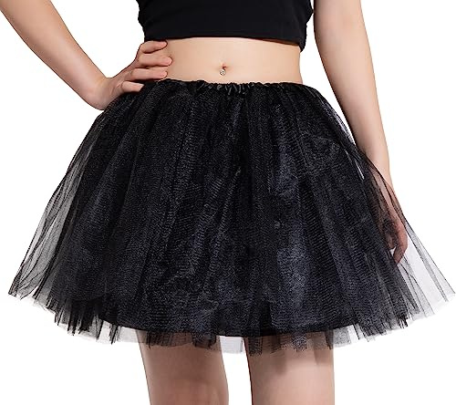 DGSHIRLDJO Jupe Tutu Vintage en Tulle élastique à 4 Couches pour Femmes, Adultes et Adolescentes - Ballet, Danse, Costume d'Halloween (Noir)