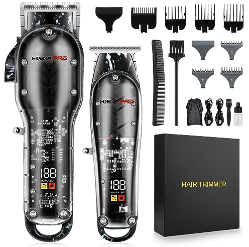 HIENA PRO Haarschneidemaschine Profi und Trimmer Set, Elektrischer Haarschneider für Herren, T-Klingen Haar Maschine 0 mm, USB Wiederaufladbarer Schnurloser Präzisions Haartrimmer mit LED Anzeige