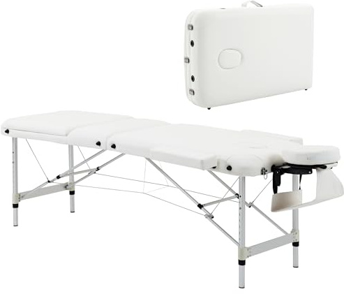HOMCOM Table de Massage Pliante cosmétique lit de Massage Portable Charge Max. 225 Kg Hauteur réglable Cadre en Alliage d'aluminium Blanc
