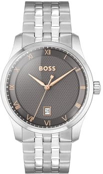 BOSS Uhr mit DREI-Zeiger-Quarzwerk für Herren Kollektion Principle mit Silbernes Edelstahlarmband - 1514116
