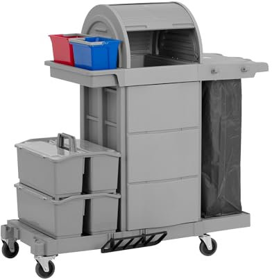 ulsonix Carro de Limpieza Industrial 100 kg con Bolsa para Colada de 65 L Compartimento con Cerradura 2 Cubos 2 Contenedores Dobles Carrito de limpieza profesional Carro de servicio