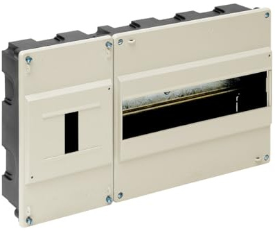 Caja empotrar para instalación eléctrica, hasta 12 elementos, color marfil, ideal para distribuir circuitos y proteger conexiones.
