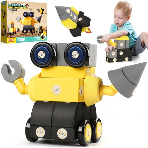 Jofuni Blocchi magnetici in schiuma per bambini da 1-3 (30 pezzi), blocchi di costruzione robot per bambini, giocattoli sensoriali STEM per bambini da 1-3, regali di compleanno per bambine da 1-3