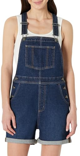 Amazon Essentials Women's Medium Stretch Relaxed-Fit Denim Short Dungarees with Adjustable Straps