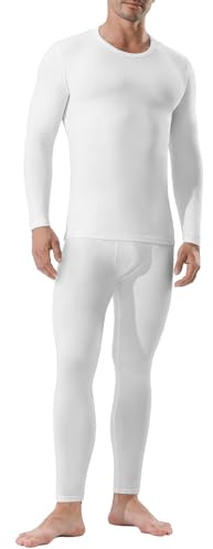 Channo Ropa Interior Térmica para Hombre: Camiseta Manga Larga y Pantalones Térmicos - Ideal para Correr y Esquiar Blanco XXL