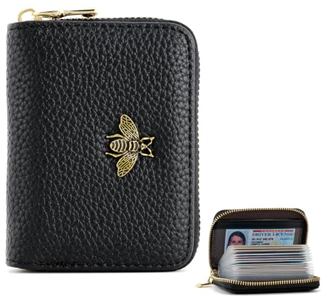 QIUTIMIY Credit Card Holder for Women RFID Blocking Zipper Wallet Card Case Business,Black