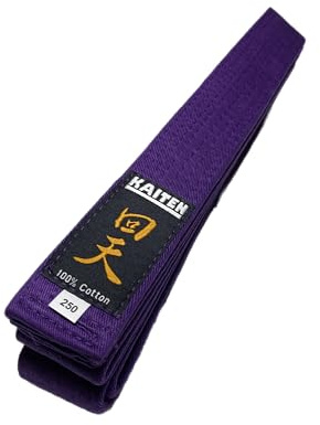 KAITEN Ceinture de karaté violet (coton) - 4 cm de large, longueur 230 à 350 cm - Sangle violette - Sangle de karaté, Violet, 350 cm