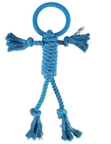 Rope Chew Toy with Ring for Aggressive chewer, Durable Hand-Knotted Rope for Tug-of-War, Teeth Cleaning & Training for Dogs and Puppies (Blue)