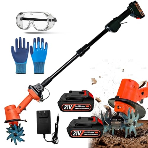 Motozappa senza fili da 21 V per giardinaggio, motozappe e coltivatori elettrici, rotavatore a batteria, scarificatore da giardino per prati, 360 giri/min, larghezza di lavorazione 12,7 cm, profondità