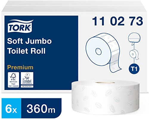Tork Papier Toilette Jumbo doux blanc T1, Premium, 2 plis, 6 x 360 m, 110273
