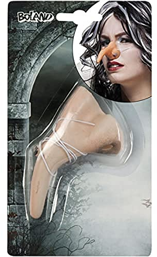 Boland 74503 Nez de sorcière, mélange de silicone, de polyester, nez avec verrue, avec élastique, maquillage, costume, carnaval, fête à thème