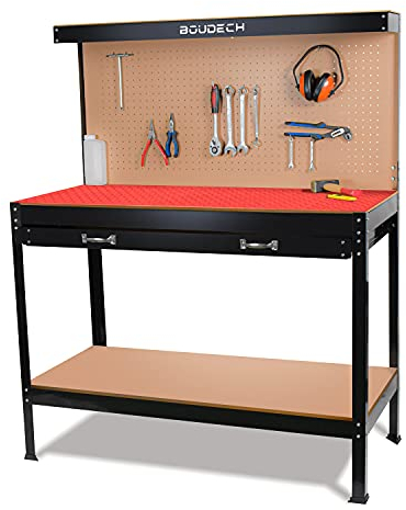 Banco de Trabajo de Metal con cajones de Pared y de Taller 120x60cm + 2 cajones y 2 estantes para Herramientas