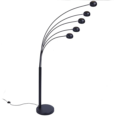 invicta INTERIOR Bogenlampe FIVE LIGHTS 205cm schwarz und gold farben mit Metall ummanteltem Marmorfuß