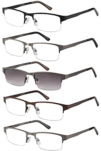 EYECEDAR 5 Stuks Lesebrille Herren Metall Rahmen Rechteckiger Stil Federscharniere Enthalten Sonnenbrillen Lesebrillen 2.00