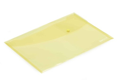 Rapesco 0693 pastellfarbene transparente Dokumentenmappe mit Druckknopf, Foolscap / A4+ Format, Gelb, 5 Stück