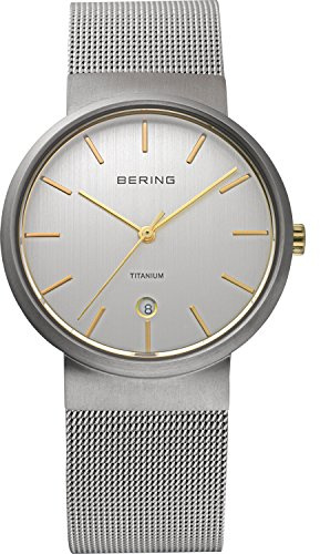 BERING Unisex Quarz Uhr | Armbanduhr 36 mm silbernes Titangehäuse und silbernes Zifferblatt | Milanaisearmband | Saphierglas | 3 ATM | 11036-004