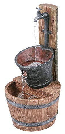 Primrose 62cm Iron Effect Tap Bucket & Barrel 2 Tier Cascading Outdoor Water Fountain Feature