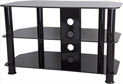 AVF 80cm Black Glass Corner TV Stand for TVs up to 43 Inch, Metal Legs