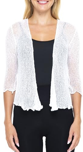 SHU-SHI Womens Sheer Shrug Tie Top Cardigan Lightweight Knit,White,One Size